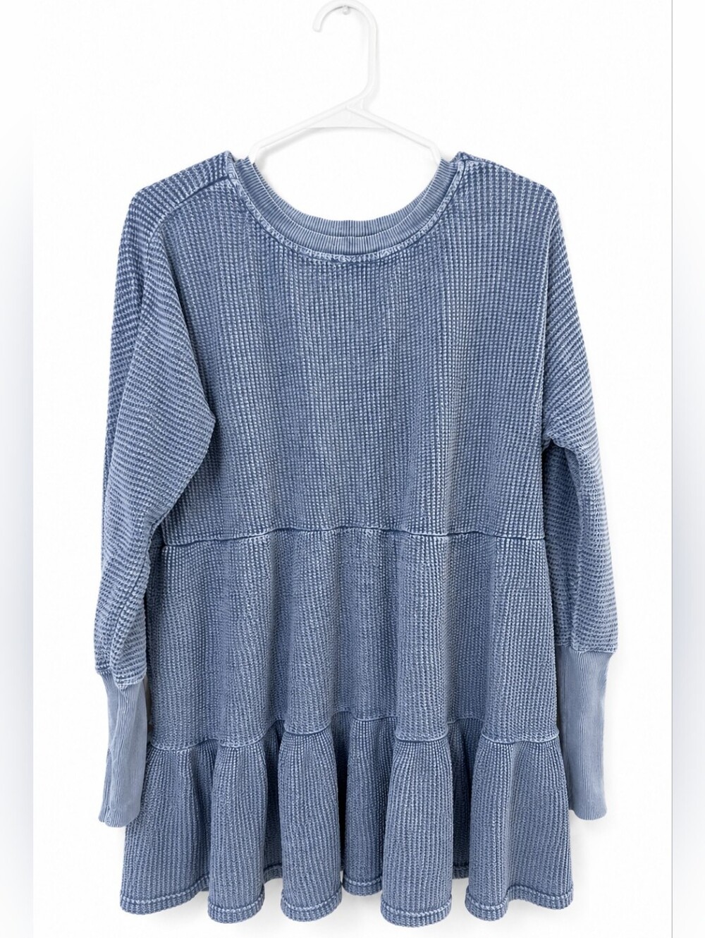 Free People Sky Blue Waffle Knit Peplum Henley Tunic - Picture 2 of 3